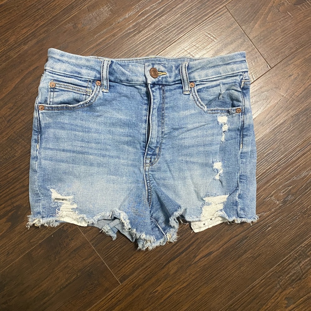 American Eagle Blue Jean Shorts Distressed Frayed Hem